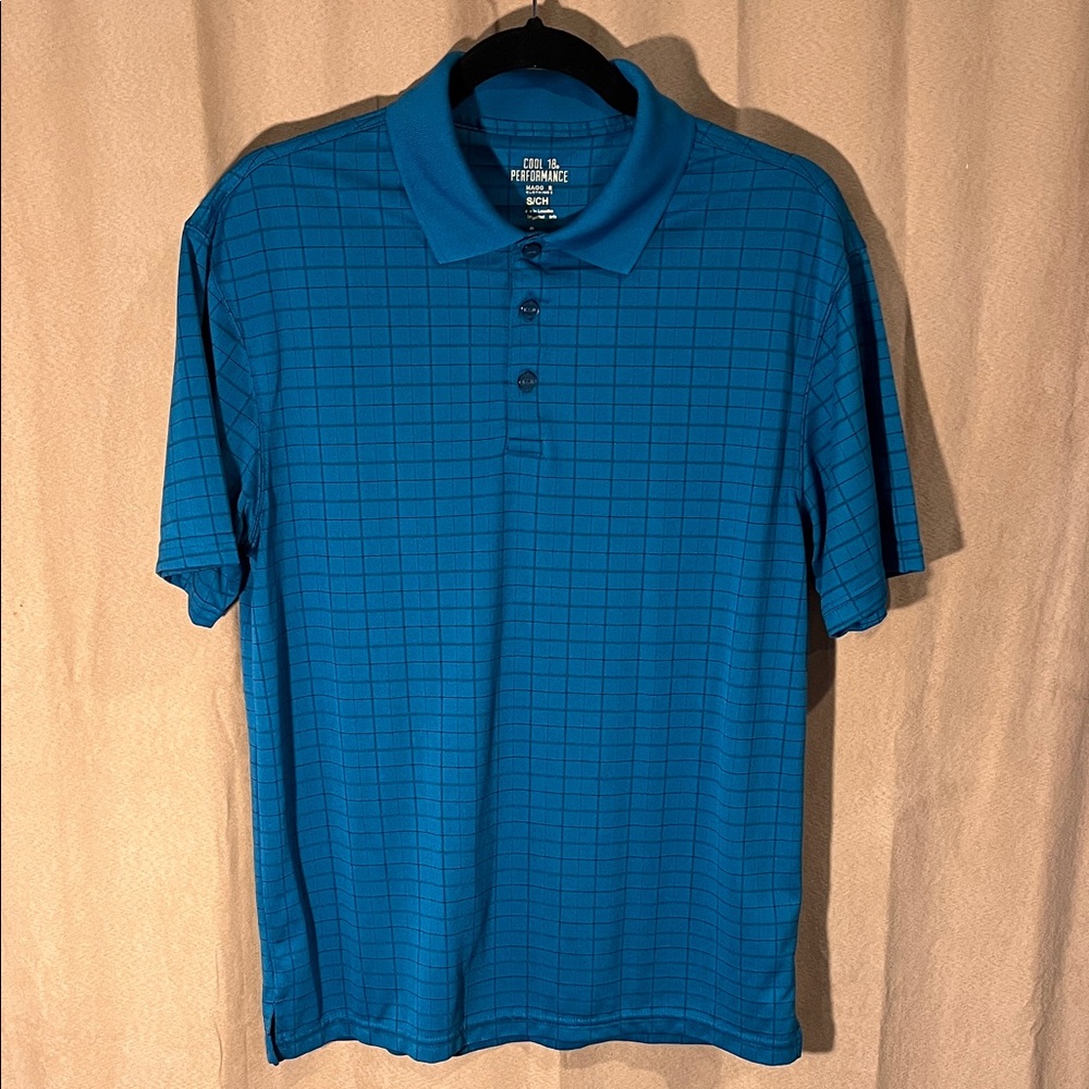Haggar Performance Grid Polo Shirt - Teal/Blue